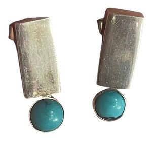 Sterling Silver .75" Turquoise Modernist Geometric Stud Dangle Earrings 925